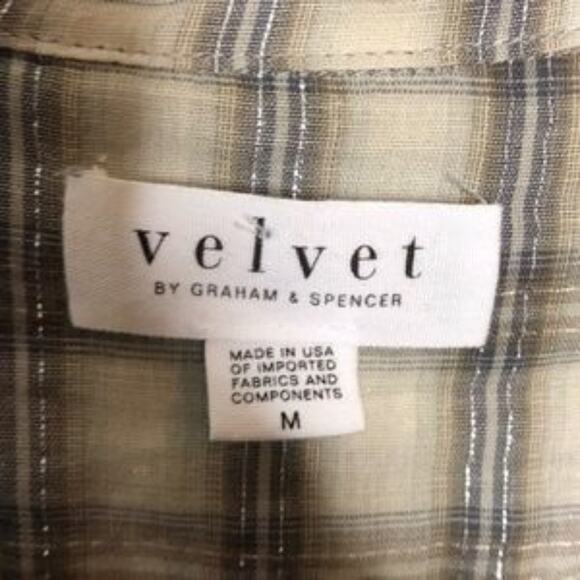VELVET Grey Metallic Plaid Button Down Top Size M - Picture 7 of 8